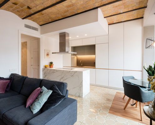 Living room and Kitchen from a renovation in the Eixample